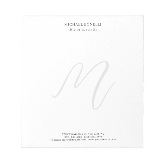 Professional Plain Modern Minimalist Monogrammed Notizblock (Vorderseite)