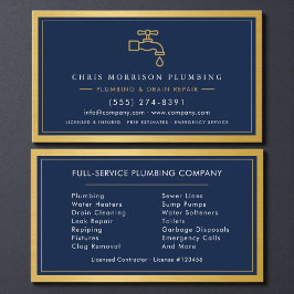 Professional Plumber Navy Blue Gold QR Code Visitenkarte