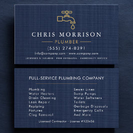 Professional Plumbing Plumber Navy Blue Gold  Visitenkarte