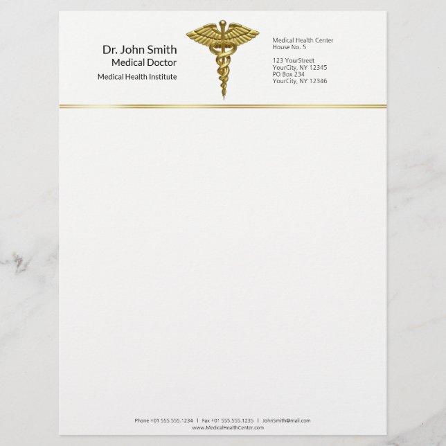 Professional Precious Medical Gold Caduceus Briefbogen (Vorderseite)