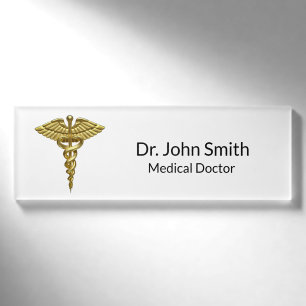Professional Precious Medical Gold Caduceus Namenschild
