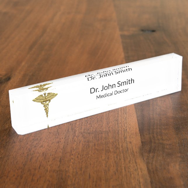Professional Precious Medical Gold Caduceus Namensplakette (Seite)