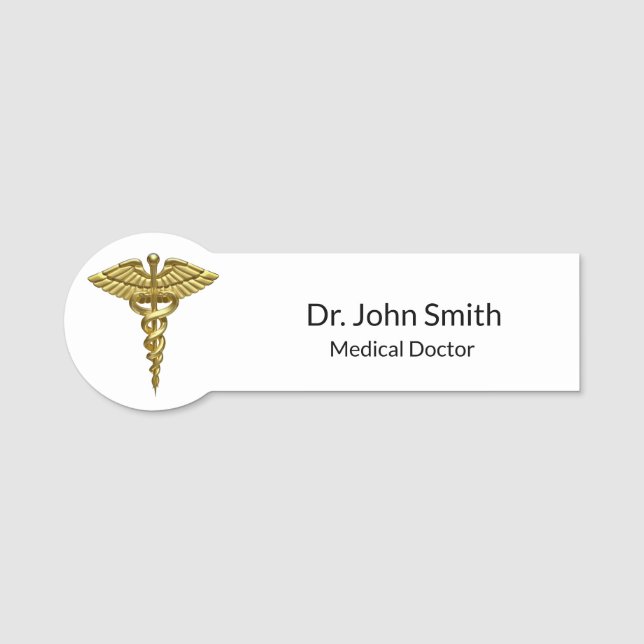 Professional Precious Medical Gold Caduceus Namensschild (Vorderseite)