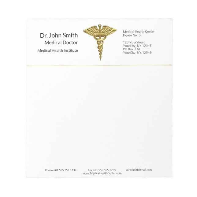Professional Precious Medical Gold Caduceus Notizblock (Vorderseite)