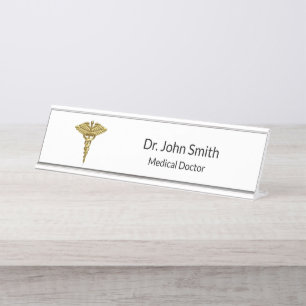 Professional Precious Medical Gold Caduceus Schreibtischnamensplakette