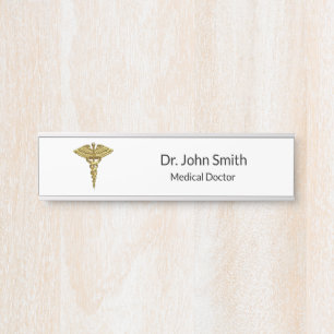 Professional Precious Medical Gold Caduceus Türschild