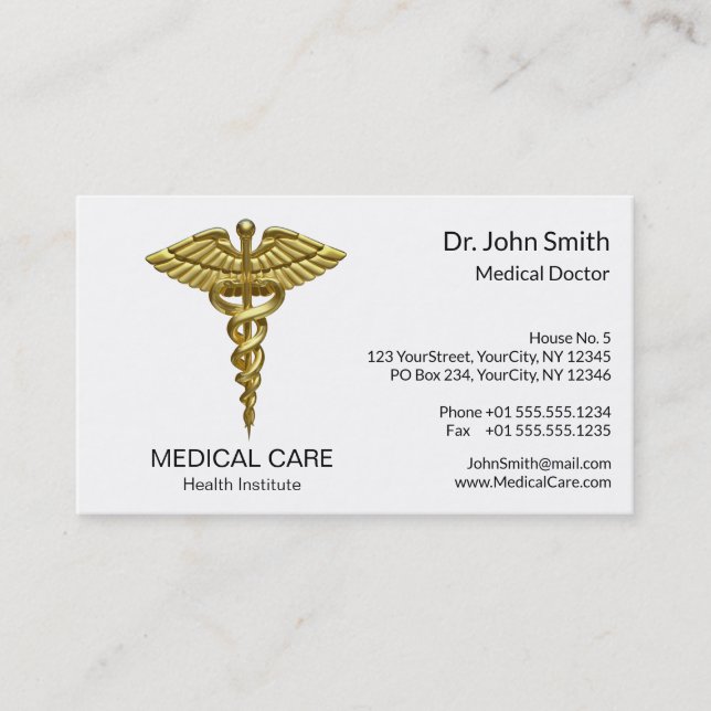 Professional Precious Medical Gold Caduceus Visitenkarte (Vorderseite)