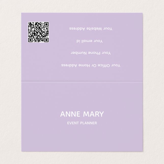 Professional QR Code Purple White Lavender Violet Visitenkarten (Außenseite Aufgefaltet)