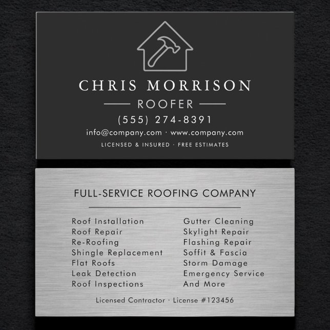 Professional Roofing Services Metallic Visitenkarte (Von Creator hochgeladen)