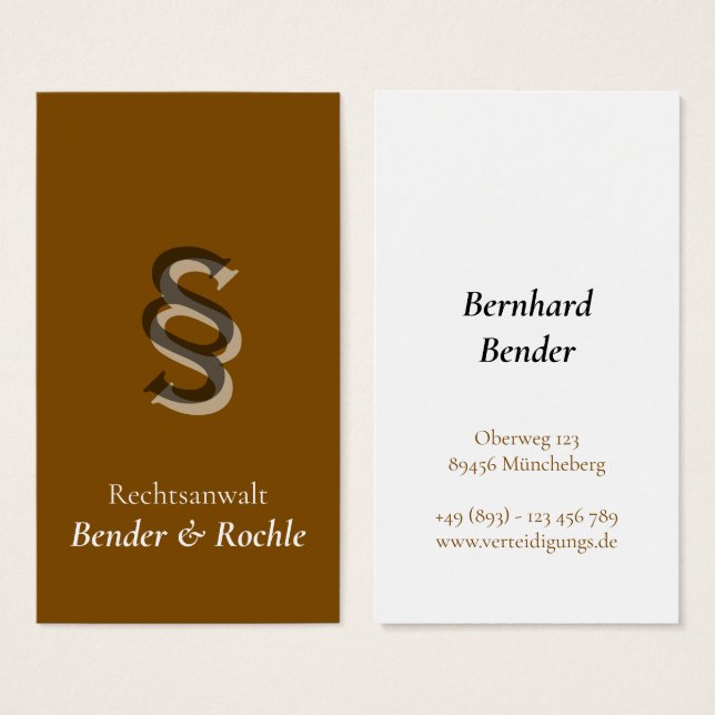 Professionell Rechtsanwältin mit §-Symbol braun (Vorne & Hinten)