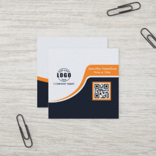 Professionell Schwarz Orange Fügen Sie Ihr Logo QR Quadratische Visitenkarte