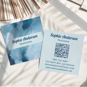 Professionelle Blaue Wasserfarbe-Geode-QR-Code Vis Quadratische Visitenkarte