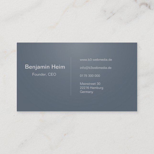 Professionelle Business Visitenkarten grey / grau Visitenkarte (Rückseite)