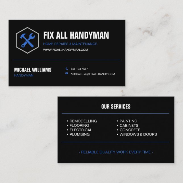 Professionelle moderne Handwerkerfirma Visitenkarte (Vorne/Hinten)