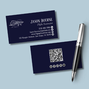 Professionelle QR-Code-Flugmitarbeiter Navy Blau Visitenkarte