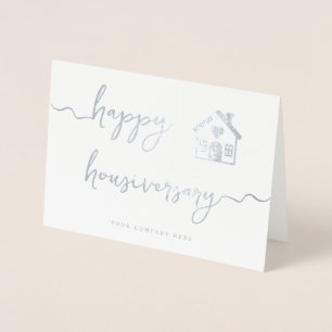 Professionelle silberne Happy Housiversary-Immobil Folienkarte