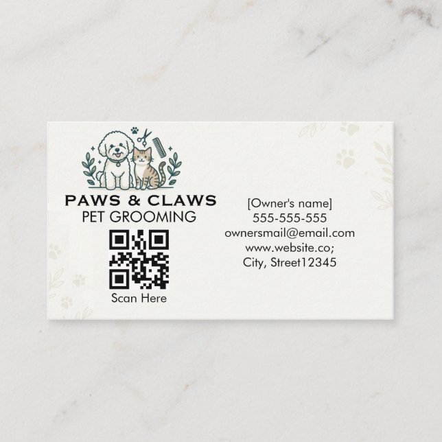 Professionelle Tierpflege mit QR-Code  Visitenkarte (Vorderseite)