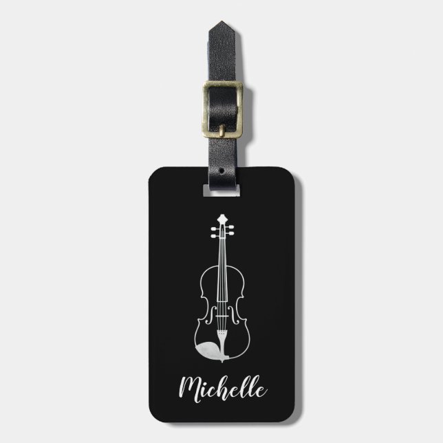 Professionelle Violine Schwarz Weiß Gepäckanhänger (Vorderseite vertikal)