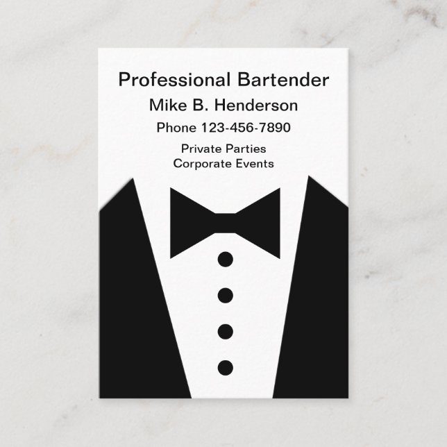 Professioneller Barkeeper oder Concierge Visitenkarte (Vorderseite)