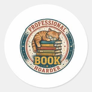 Professioneller Bücherhorter – Lustiger Katzenbuch Runder Aufkleber