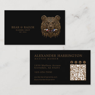 Professioneller Friseursalon Bronze Bär QR-Code Visitenkarte