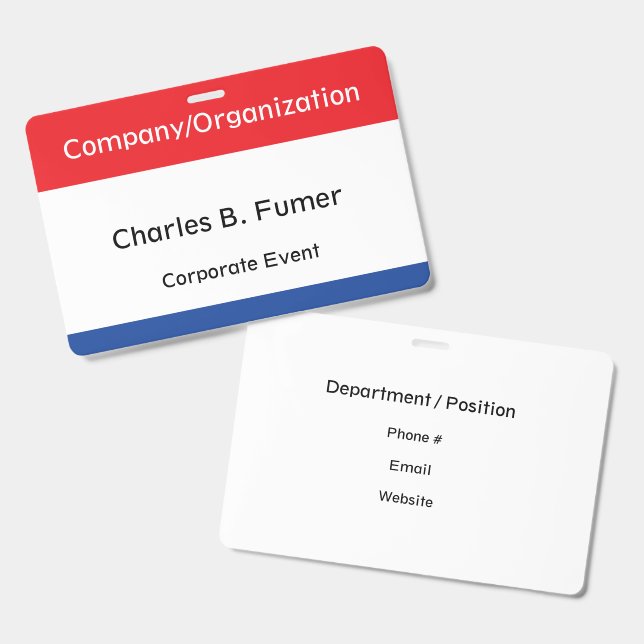     Professioneller Mitarbeiter-Event-Name-Tag Ausweis (Vorder- & Rückseite)