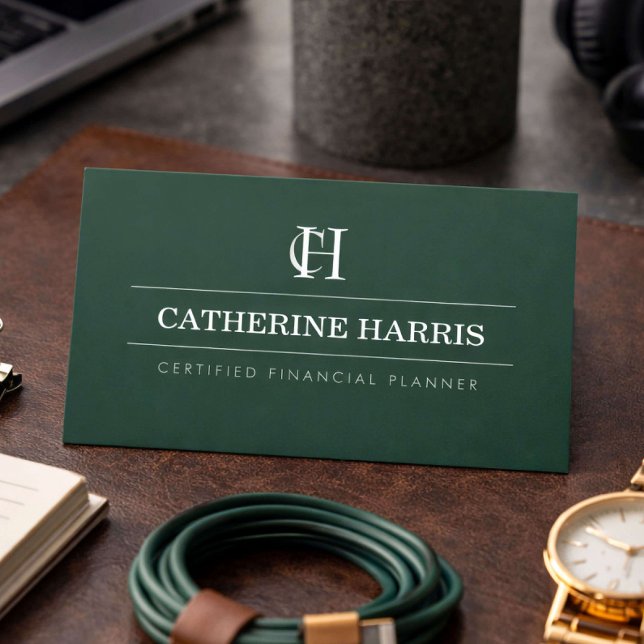 Professioneller Monogramm Finanzberater Dunkelgrün Visitenkarte (Von Creator hochgeladen)