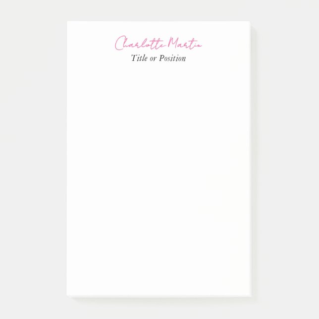 Professioneller Pink Weiß Manager Berater Chef Post-it Klebezettel (Vorderseite)