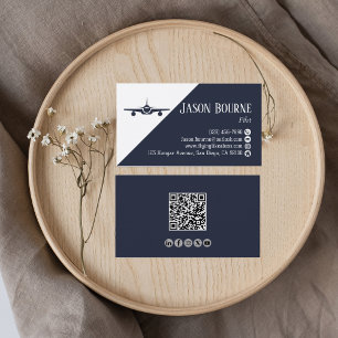 Professioneller QR-Code, Luftfahrt, Blau, minimali Visitenkarte
