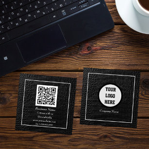 Professioneller QR-Code scannbarer schwarzer Leder Quadratische Visitenkarte
