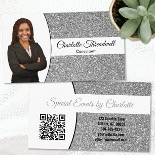Professioneller Silber-Glitter Custom Foto QR-Code Visitenkarte
