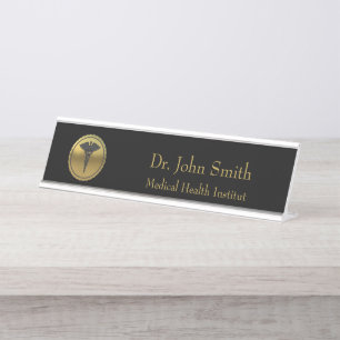 Professionelles 3D-Gold Medizin Caduceus Emblem Schreibtischnamensplakette