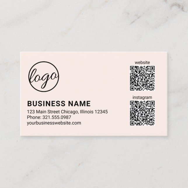 Professionelles Blush-Pink-Logo QR-Code Modern Visitenkarte (Vorderseite)