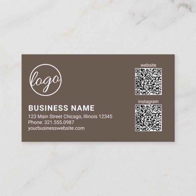 Professionelles braunes Logo QR-Code Modern Visitenkarte (Vorderseite)