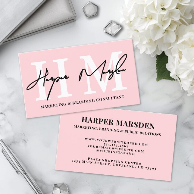 Professionelles einfaches Rosé-Monogramm Visitenkarte (Professional Simple Blush Pink Monogram Business Card)