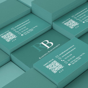 Professionelles Elegantes Türkises Monogramm QR-Co Visitenkarte