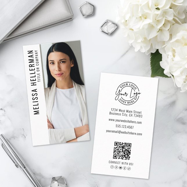 Professionelles Foto QR-Code Firmenlogo Vertikal Visitenkarte (Professional Photo QR Code Company Logo Vertical Business Card )