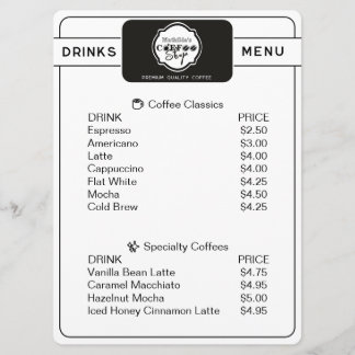 Professionelles Getränkemenü für Coffeeshops mit i Menükarte