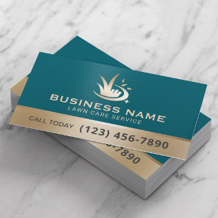 Professionelles Gold-Rasenpflege-Logo Teal Landsch Visitenkarte