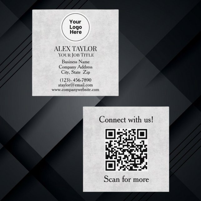 Professionelles graues Executive-Logo QR-Code Quadratische Visitenkarte (Crafted with professionalism in mind, our grey business card features your company logo and QR code)