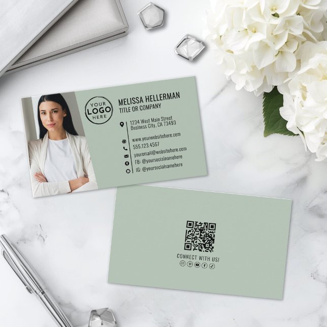 Professionelles grünes QR-Code-Foto-Logo Visitenkarte (Professional Green QR Code Photo Logo Business Card )