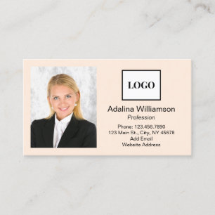 Professionelles Hinzufügen von Logo und Foto Beige Visitenkarte