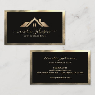 Professionelles Immobilien-Haus-Logo Schwarz & Gol Visitenkarte