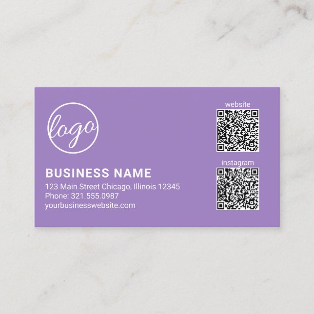 Professionelles Lavendel-Logo QR-Code Modern Visitenkarte (Vorderseite)