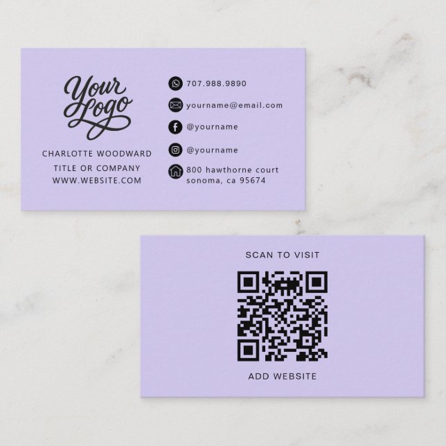 Professionelles Lavendel-Logo QR-Code Visitenkarte (Vorne/Hinten)