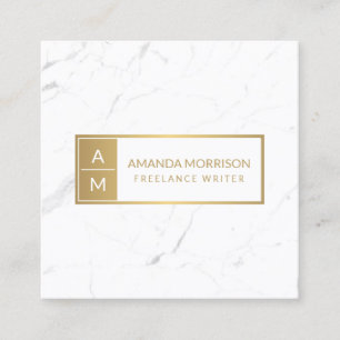 Professionelles minimales Monogramm Gold/Weiße Mar Quadratische Visitenkarte