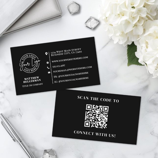 Professionelles minimalistisches QR-Code-Logo Schw Visitenkarte (Professional Minimalist QR Code Logo Black Business Card )