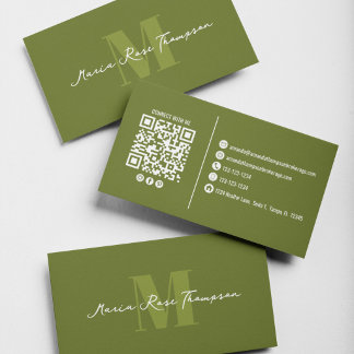 Professionelles modernes Monogramm Grün QR-Code  Visitenkarte