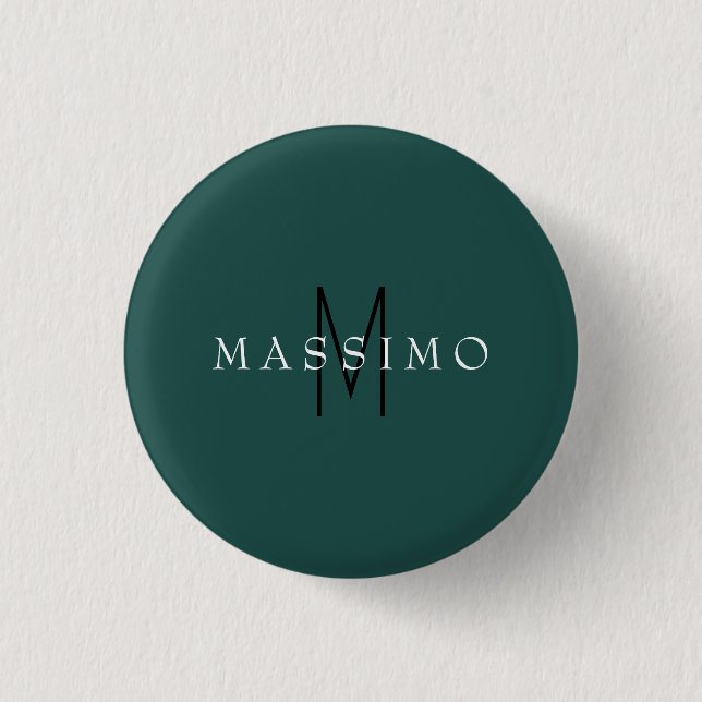 Professionelles Monogramm Grau Blau Ihr Name Button (Vorderseite)