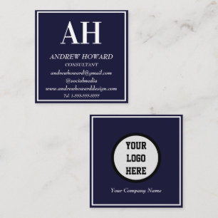 Professionelles Monogramm-Logo Männlich Navyblau Quadratische Visitenkarte